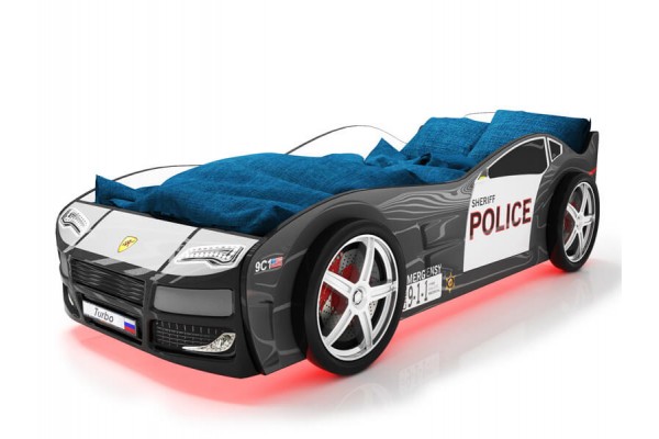 Объемная кровать машина Турбо Полиция Черная