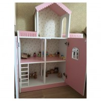 Кукольный домик. Стеллаж Розовый с дверцами